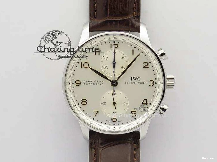 MIROTIME 0126 ModernLook Portuguese IW371445 ZF 1:1 Best Edition SS White Dial Gold Markers On Brown Leather Strap A79350 V 7269